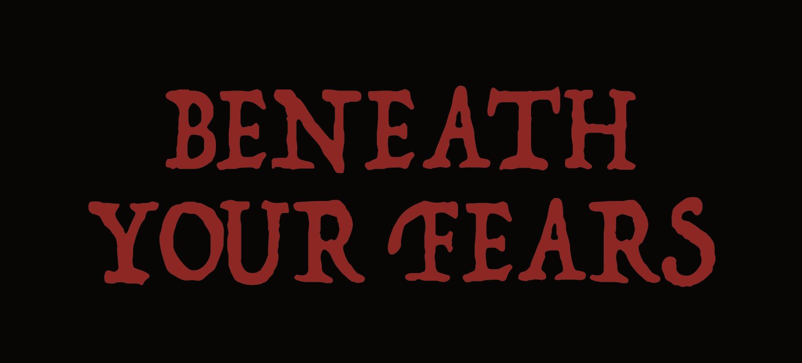 The same rough capitals in dark red.