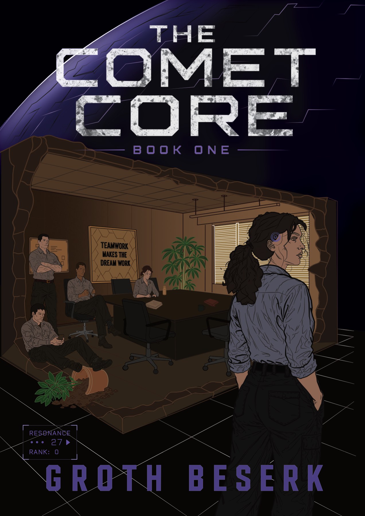 Cover with the planet added to the background and full colour render applied to the scene