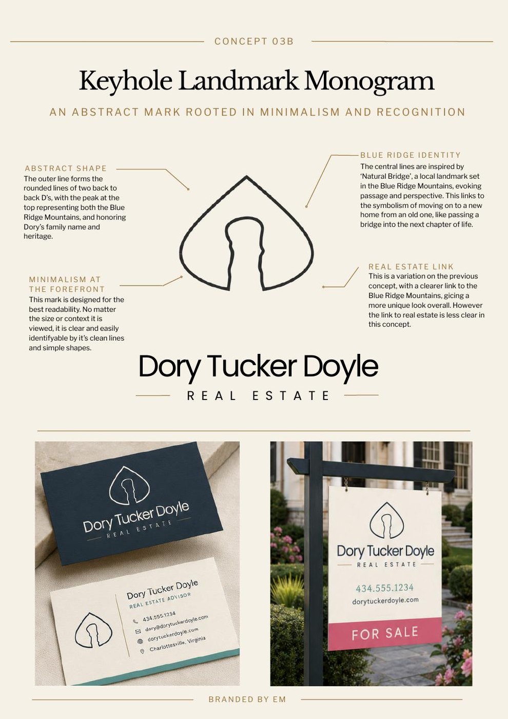 Concept 03B: Keyhole Landmark Monogram, the Natural Bridge reference made more explicit with a clearer arch form, at the cost of the real estate association