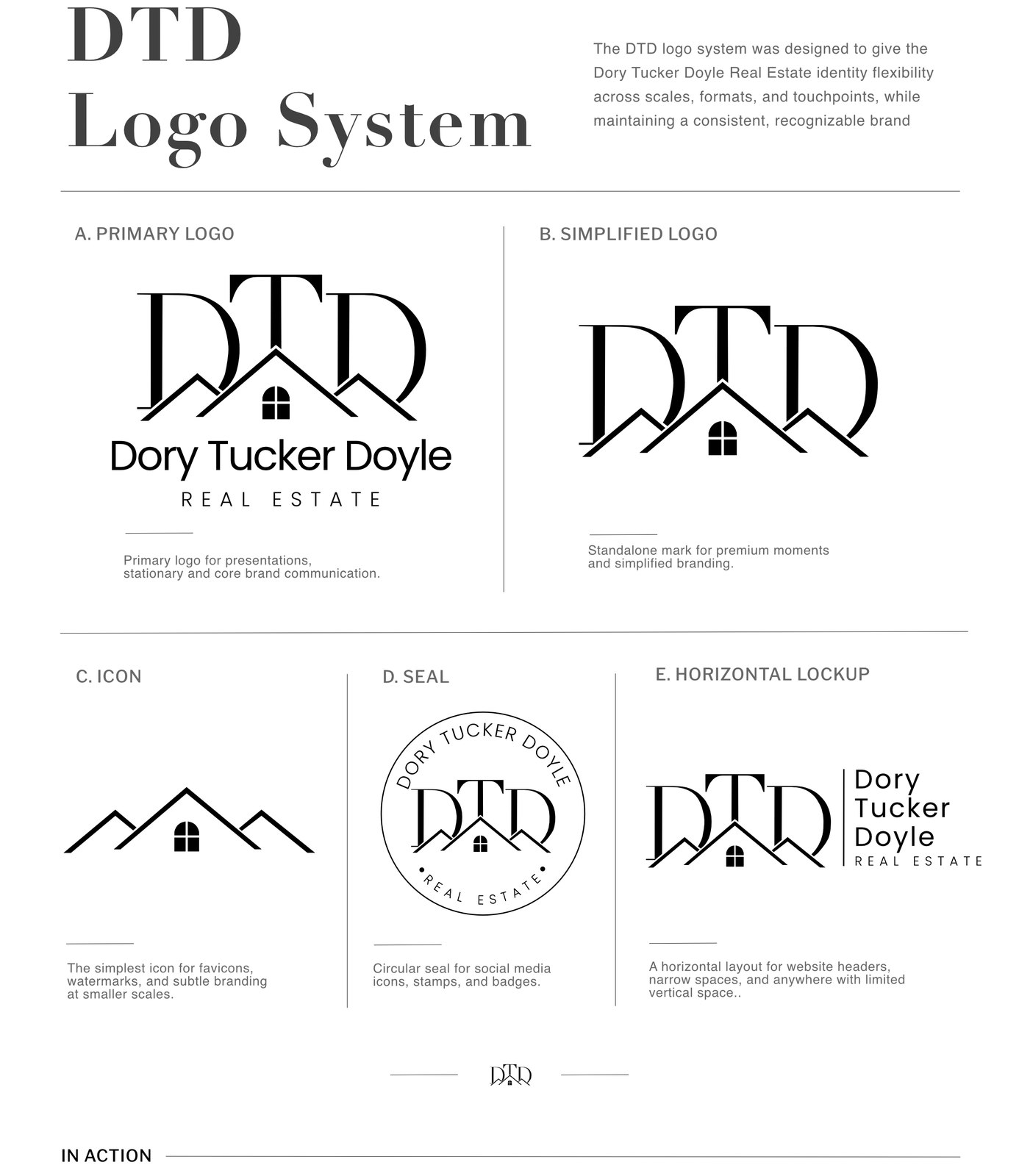 Full DTD brand identity system showing all five variants with usage notes
