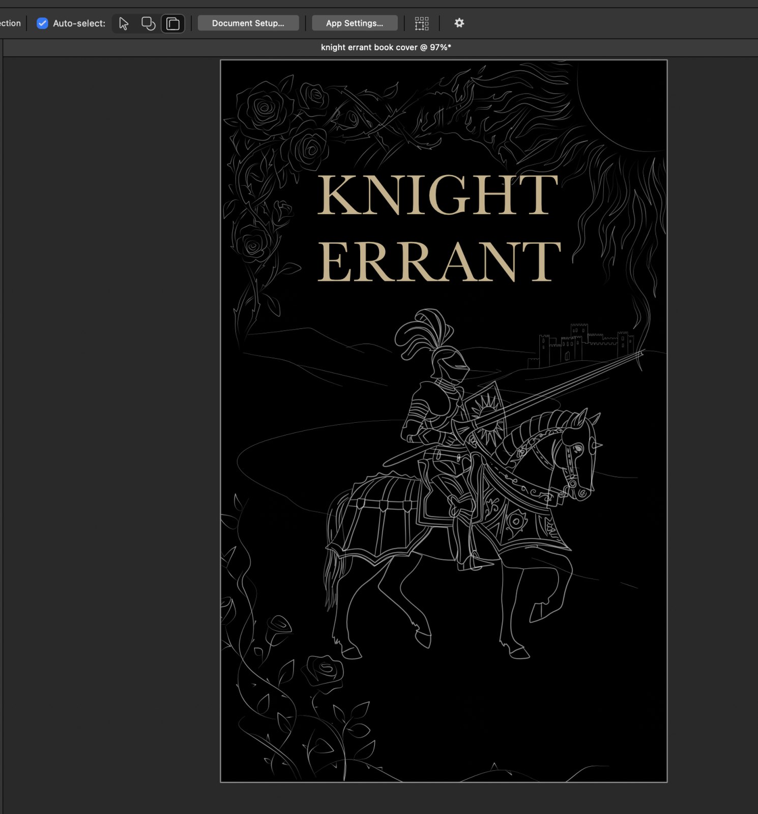 Version with a large sun motif added top right, denser roses in the upper left, and shield detailing progressed