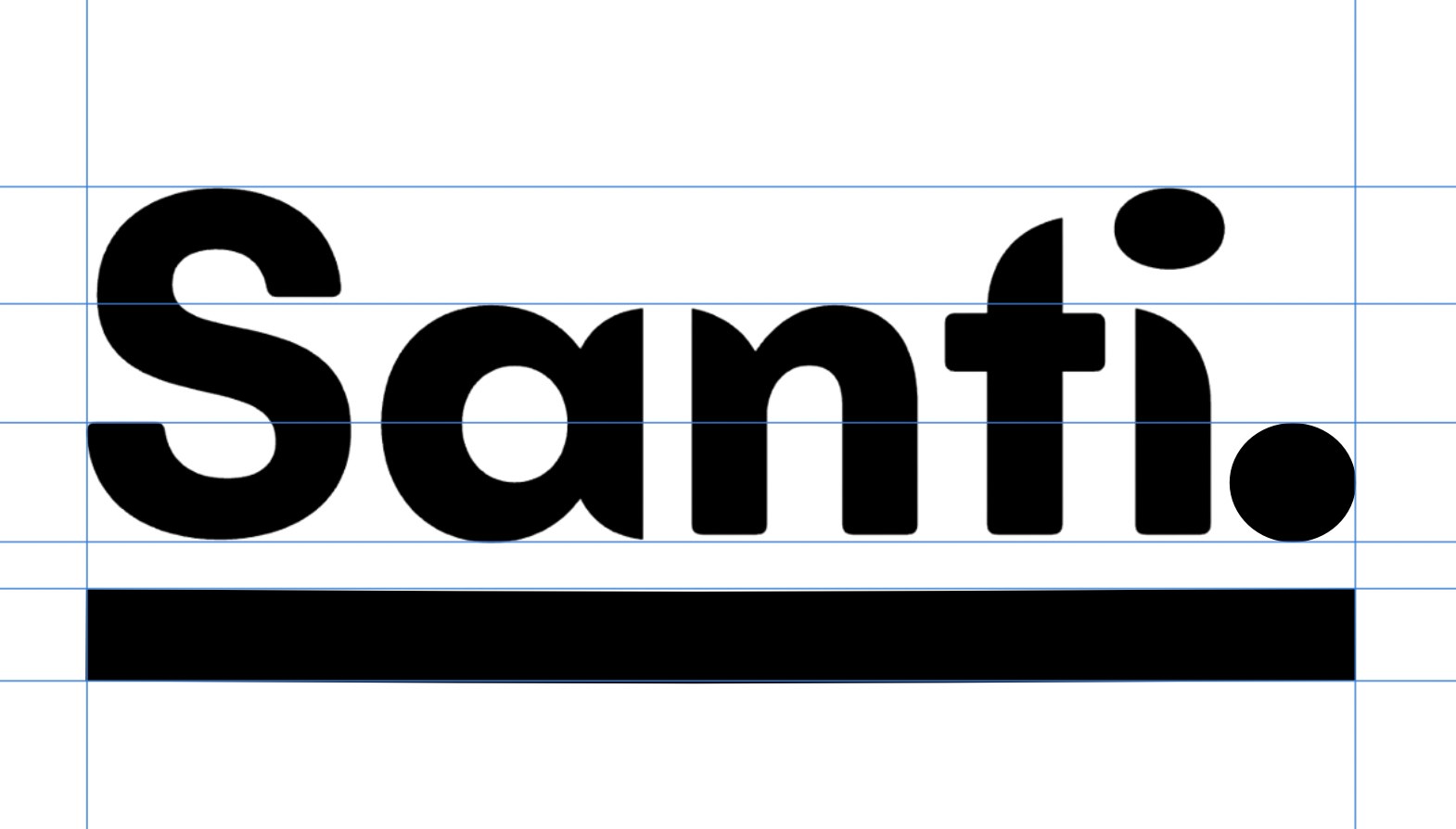 First Santi concept: the wordmark in a very heavy rounded sans with a thick flat straight rule below it. No wave yet.