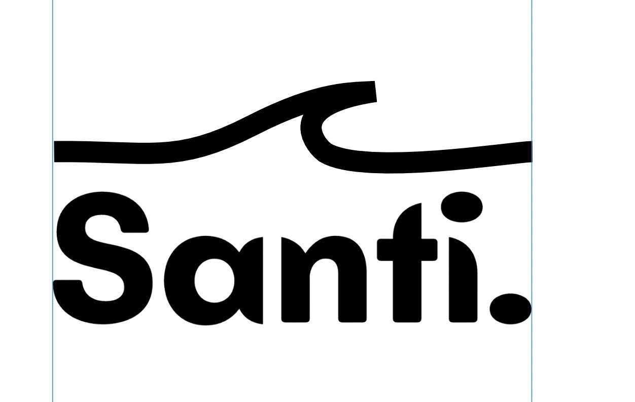 Stage 5: the wave moves above the full wordmark, sitting as an arch over the entire word Santi. Testing whether the position above works better.