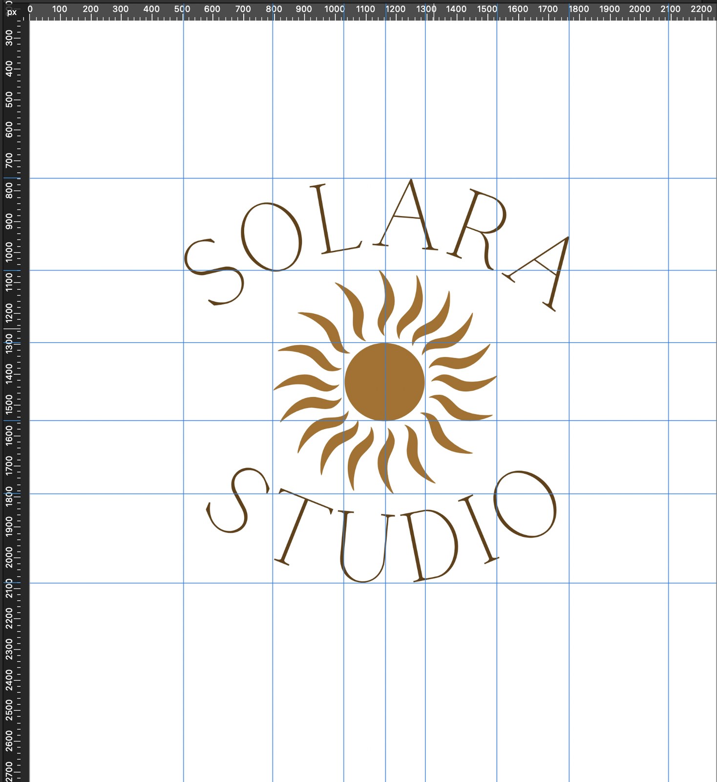 Solara Studio circular mark in warm golden amber on white, showing the final colour version of the mark with all elements in the brand palette