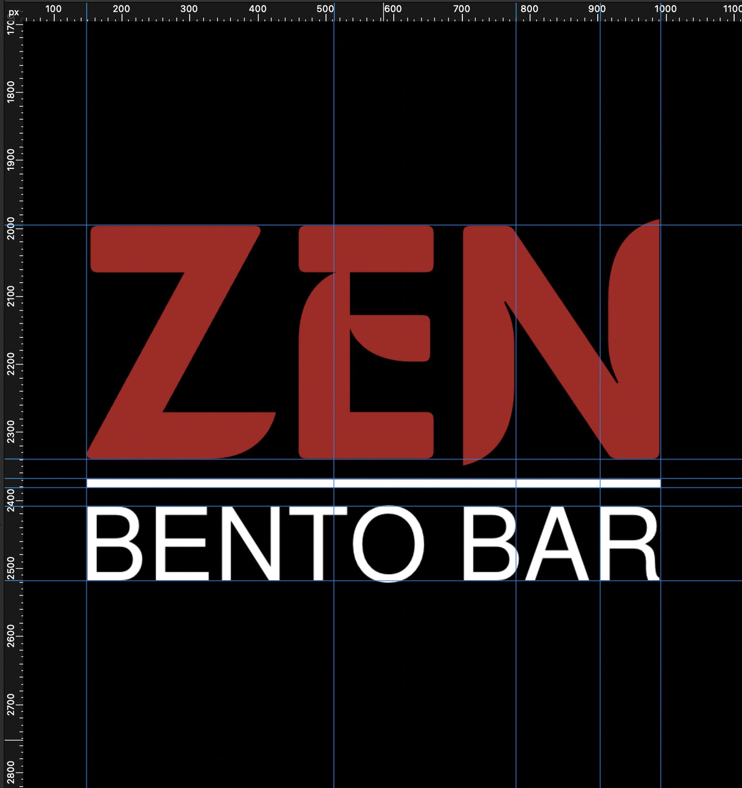 First Zen Bento Bar concept: ZEN in large red condensed type, thin white horizontal rule, BENTO BAR text below. No icon. The composition reads as flat because there is no visual anchor between the two text elements.