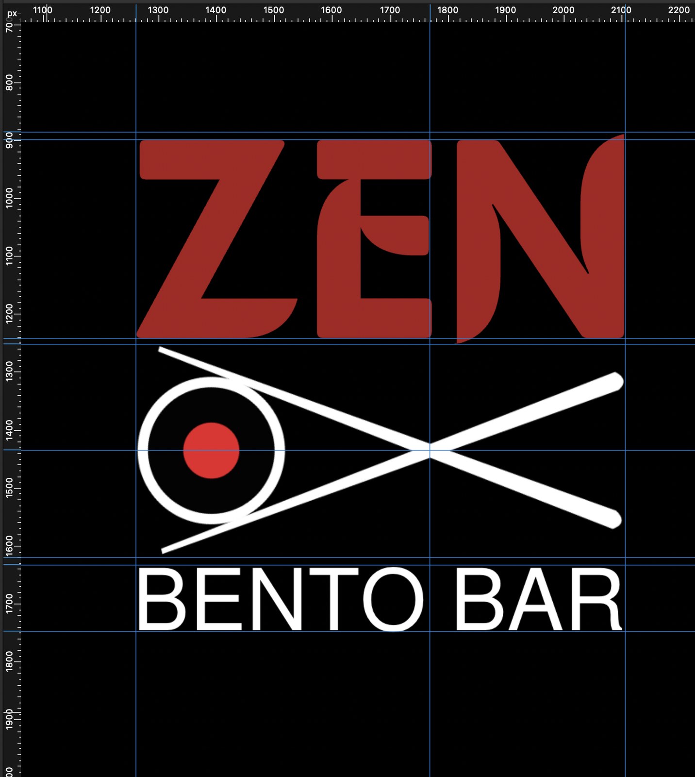 Second Zen Bento Bar concept: ZEN in red at top, crossed chopsticks icon below, BENTO BAR at base. The chopstick X has too much space between the sticks where they cross, making it look weak and open.